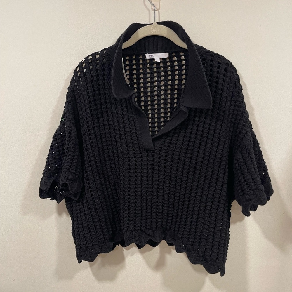 DR2 Black Open Weave Knit Top